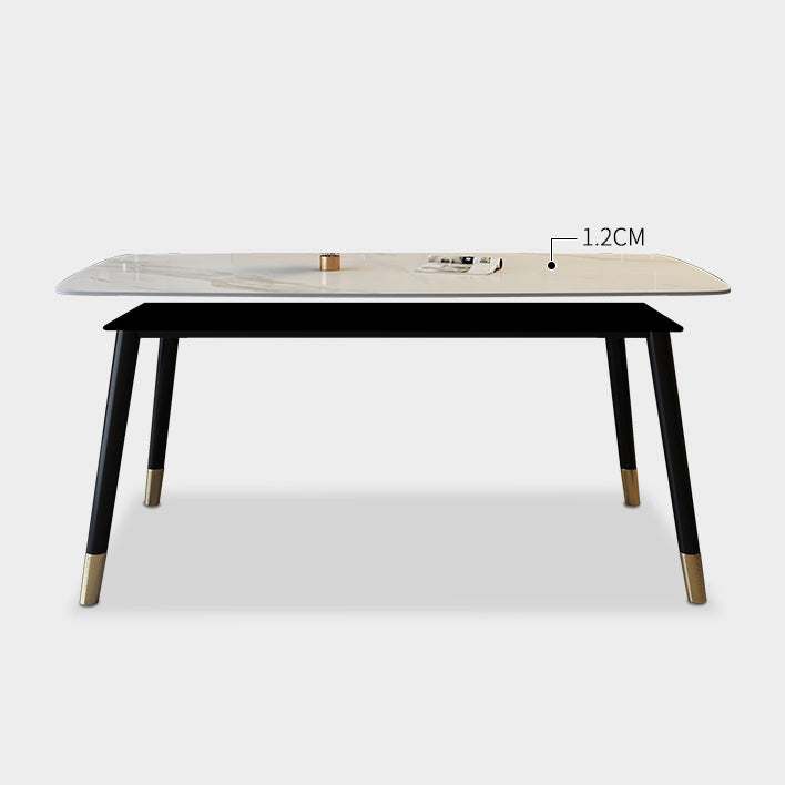Traditional Luxury Rectangle Dining Table Solid Wood Black Frame 4 Legs Dining Table