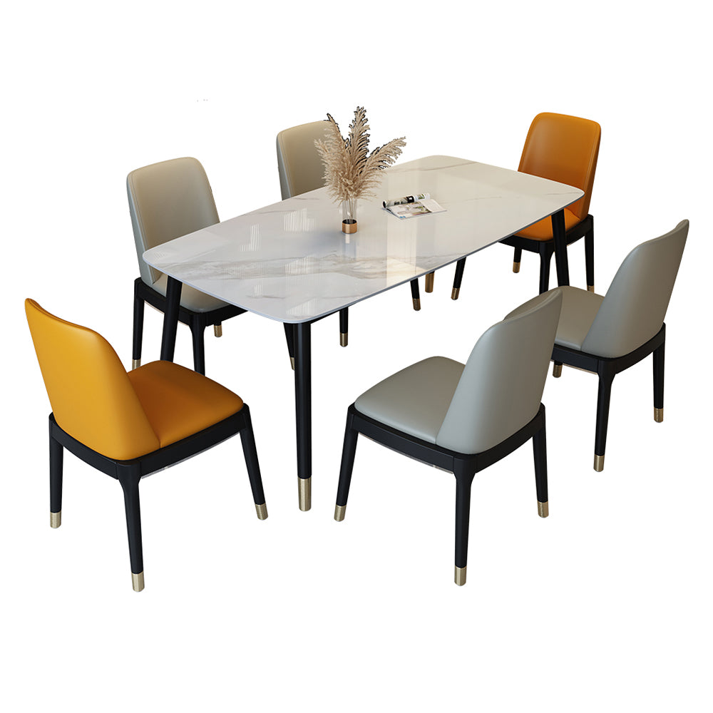 Traditional Luxury Rectangle Dining Table Solid Wood Black Frame 4 Legs Dining Table
