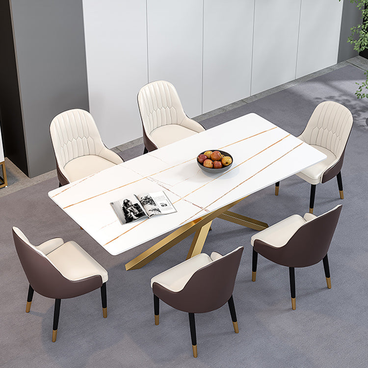 Luxury Sintered Stone Top Dining Table Rectangle Table with Metal Pedestal