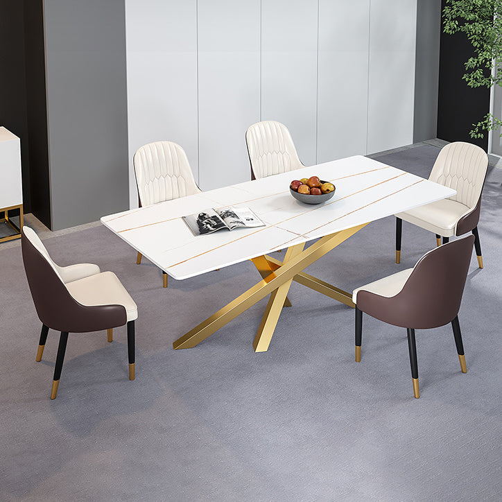 Luxury Sintered Stone Top Dining Table Rectangle Table with Metal Pedestal