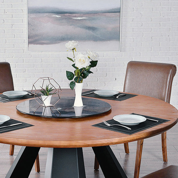 Round Folding Table in Brown Modern Solid Wood Convertible Dining Table