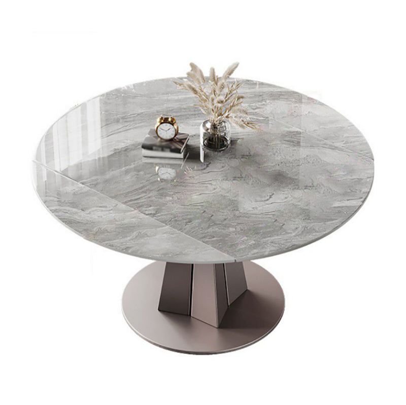 Modern Sintered Stone Top Dining Table Extendable Round Table with Pedestal Base