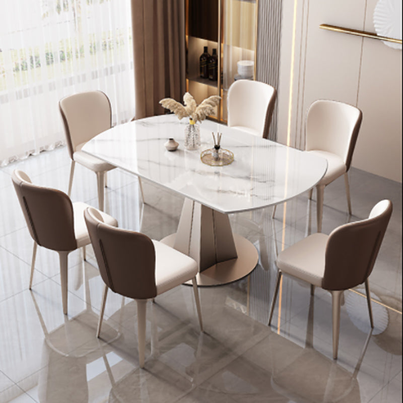 Modern Sintered Stone Top Dining Table Extendable Round Table with Pedestal Base