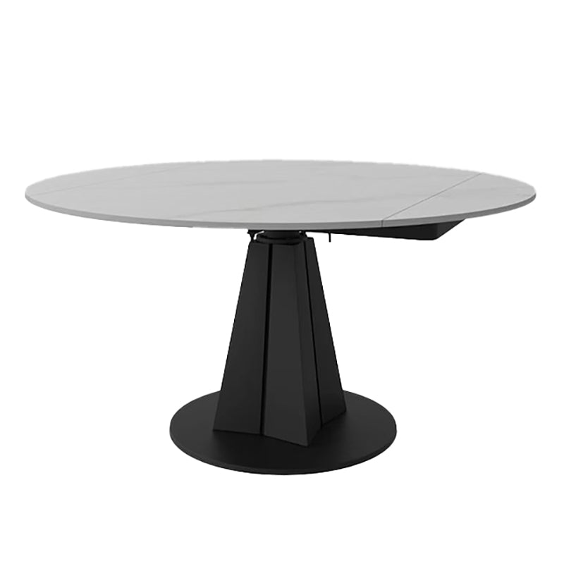 Modern Sintered Stone Top Dining Table Extendable Round Table with Pedestal Base