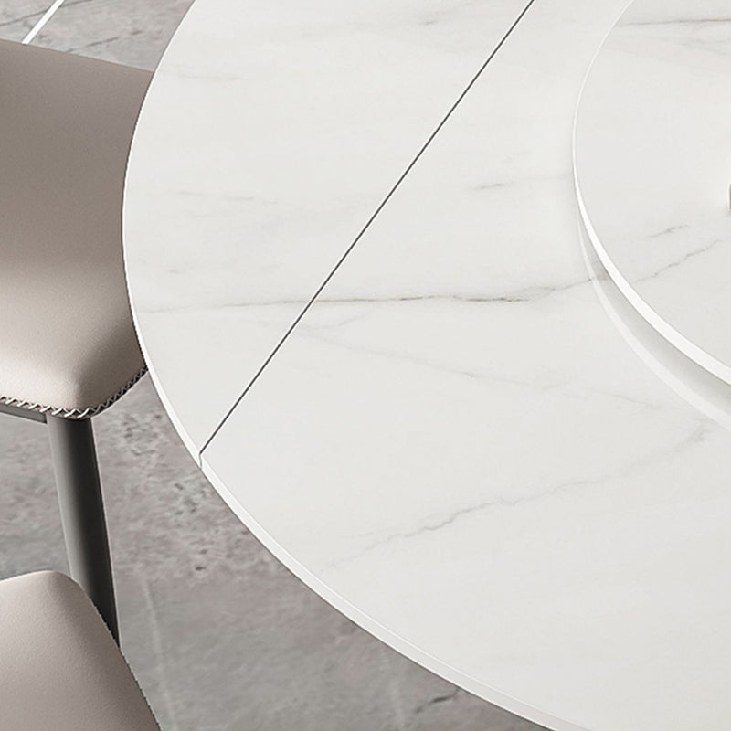 Modern Sintered Stone Top Dining Table Extendable Round Table with Pedestal Base