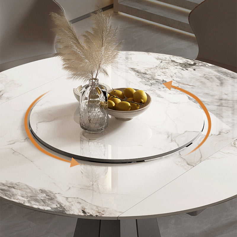 Modern Sintered Stone Top Dining Table Extendable Round Table with Pedestal Base