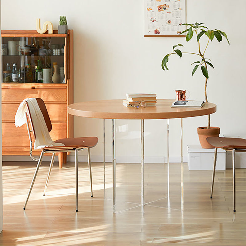 Pine and Acrylic Round Dining Table Modern Natural Dinner Table Kitchen Home