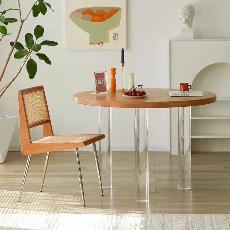 Pine and Acrylic Round Dining Table Modern Natural Dinner Table Kitchen Home