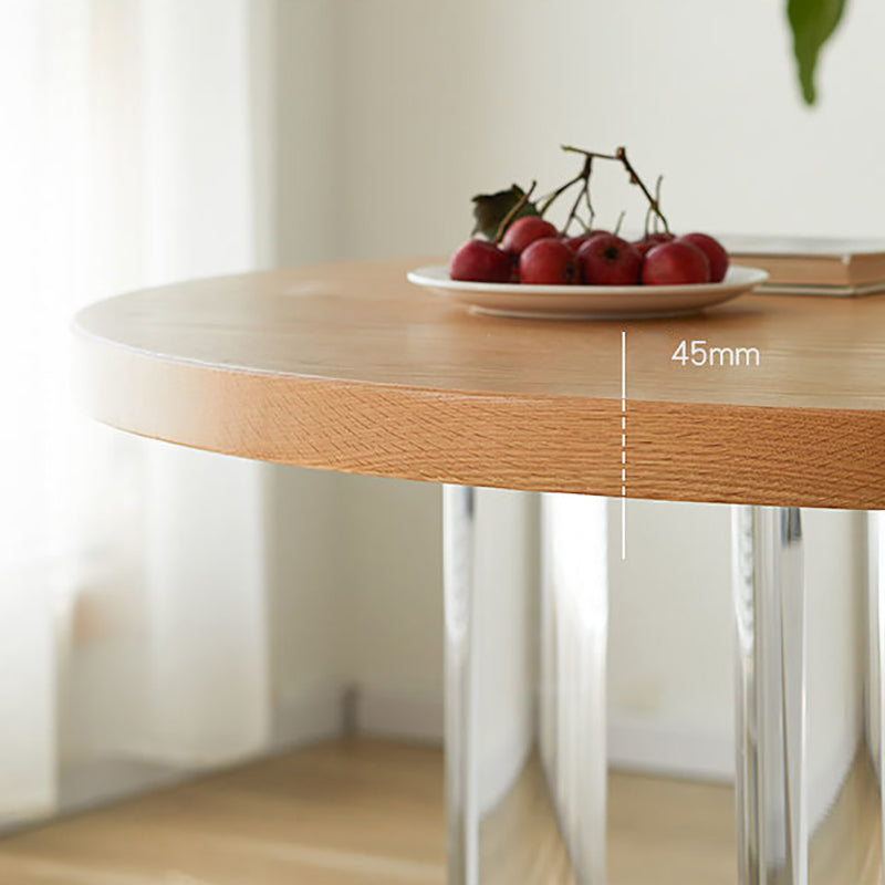 Pine and Acrylic Round Dining Table Modern Natural Dinner Table Kitchen Home