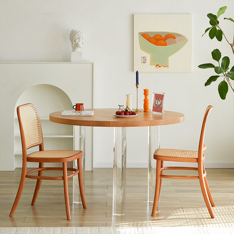 Pine and Acrylic Round Dining Table Modern Natural Dinner Table Kitchen Home