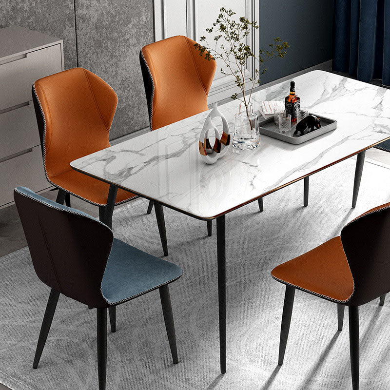 Contemporary Leather Wingback Side Chair Matte Finish Bedroom Dining Chair