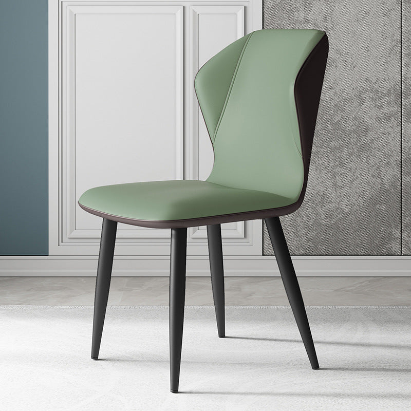 Contemporary Leather Wingback Side Chair Matte Finish Bedroom Dining Chair