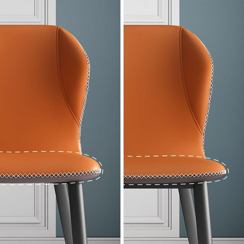 Contemporary Leather Wingback Side Chair Matte Finish Bedroom Dining Chair