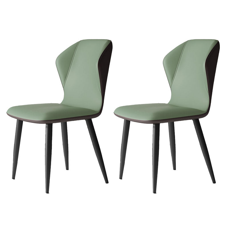 Contemporary Leather Wingback Side Chair Matte Finish Bedroom Dining Chair
