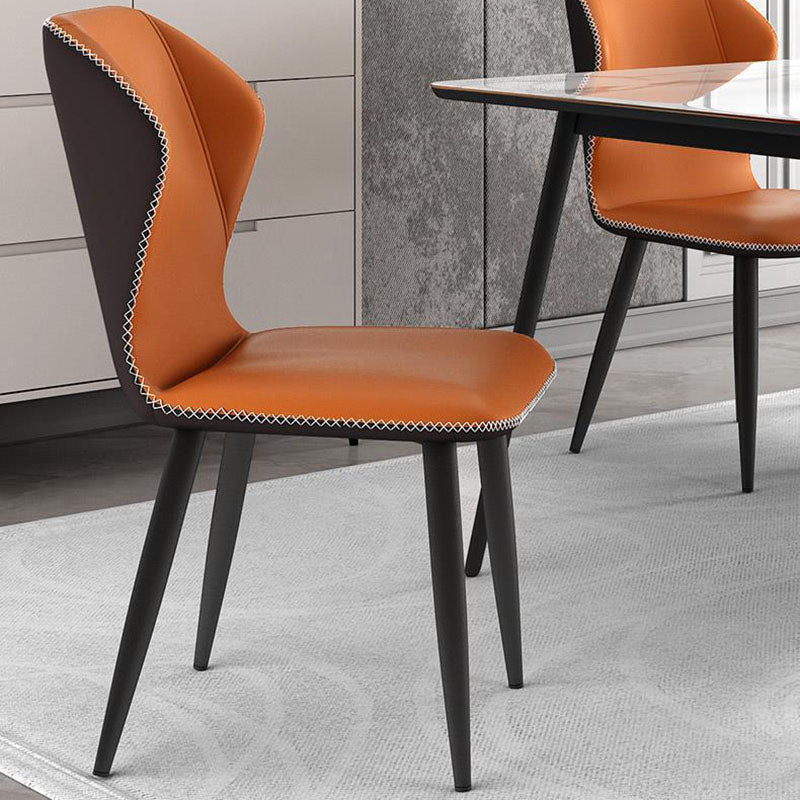 Contemporary Leather Wingback Side Chair Matte Finish Bedroom Dining Chair