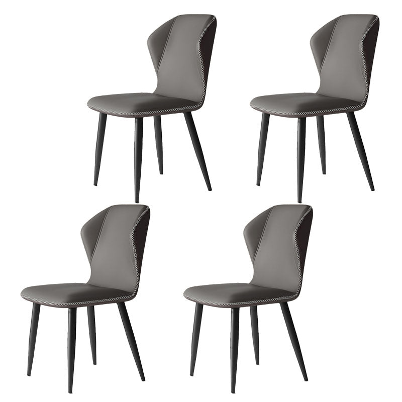 Contemporary Leather Wingback Side Chair Matte Finish Bedroom Dining Chair