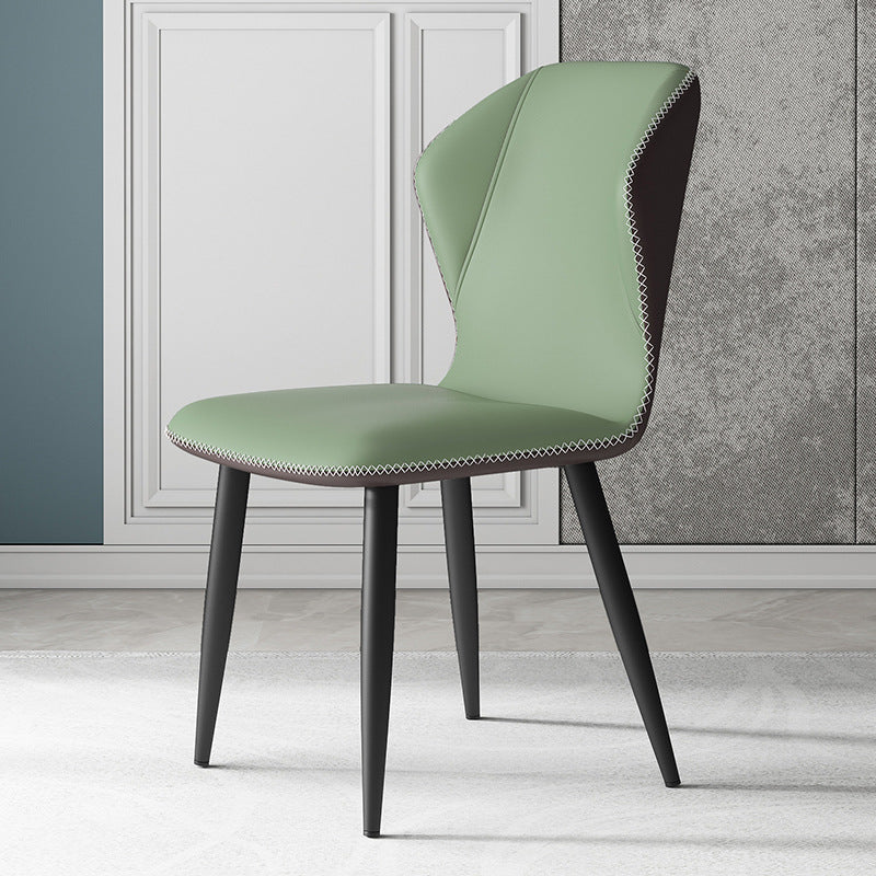 Contemporary Leather Wingback Side Chair Matte Finish Bedroom Dining Chair