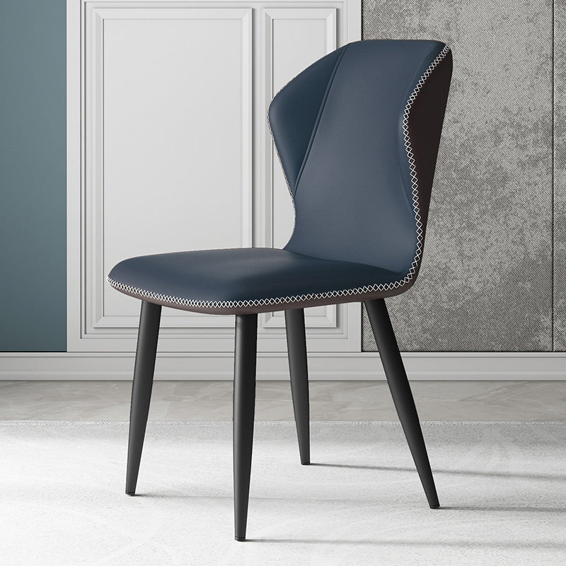 Contemporary Leather Wingback Side Chair Matte Finish Bedroom Dining Chair
