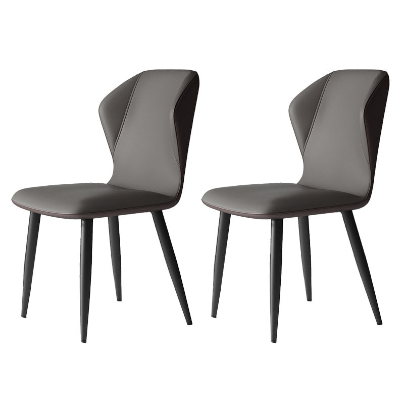 Contemporary Leather Wingback Side Chair Matte Finish Bedroom Dining Chair