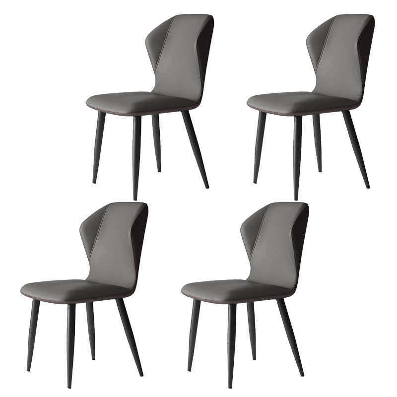 Contemporary Leather Wingback Side Chair Matte Finish Bedroom Dining Chair