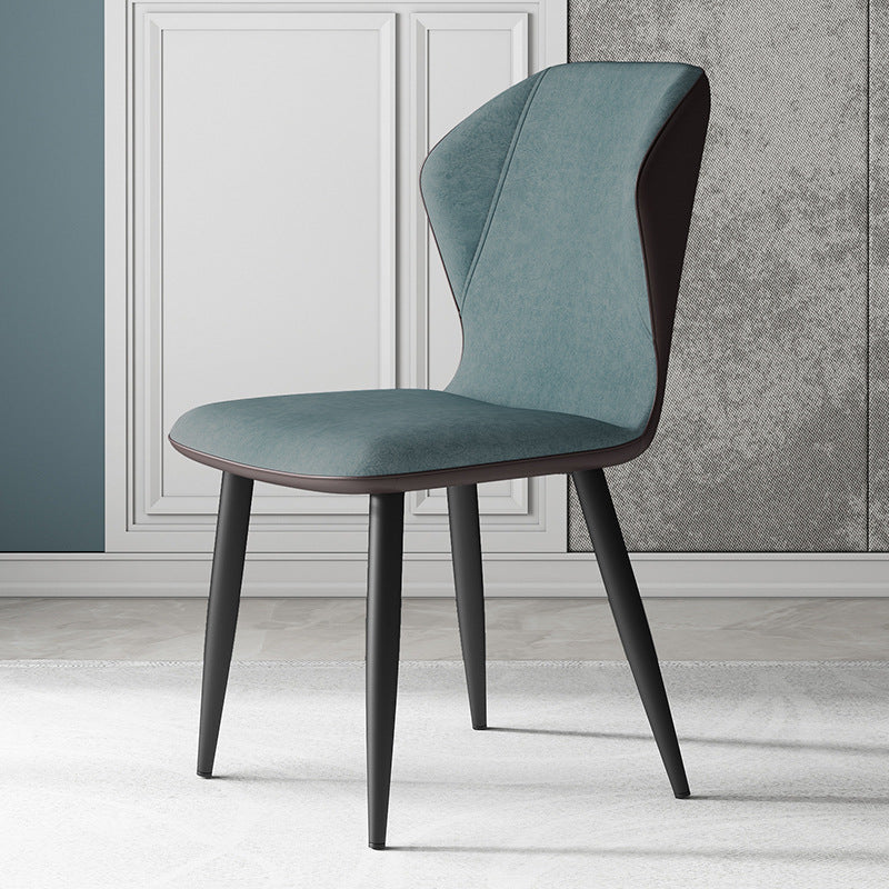 Contemporary Leather Wingback Side Chair Matte Finish Bedroom Dining Chair