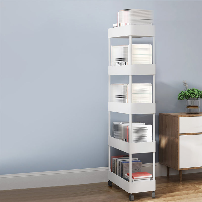 Modern Style Bookshelf Open Shelf Bookcase with Caster Wheels