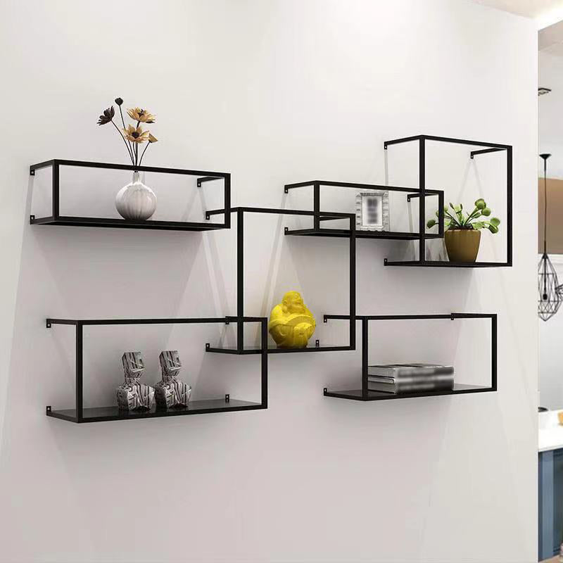 Iron Closed Back Bookshelf Gold and Black Industrial Wall Unit Bookshelf