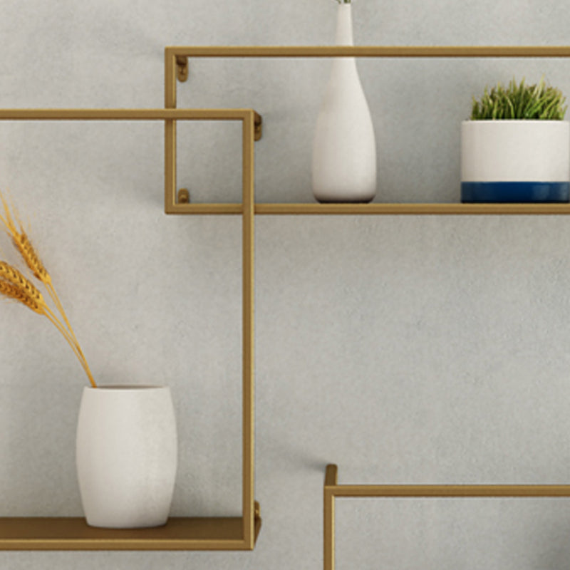 Iron Closed Back Bookshelf Gold and Black Industrial Wall Unit Bookshelf