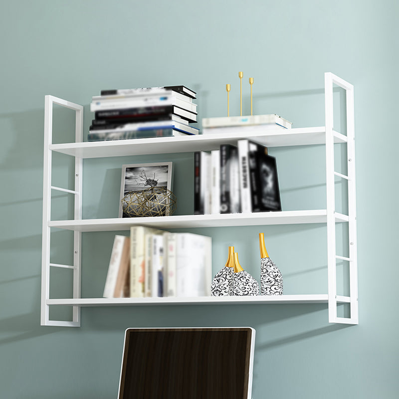 Industrial Wall Mounted Bookshelf Black and White Iron Shelf for Home