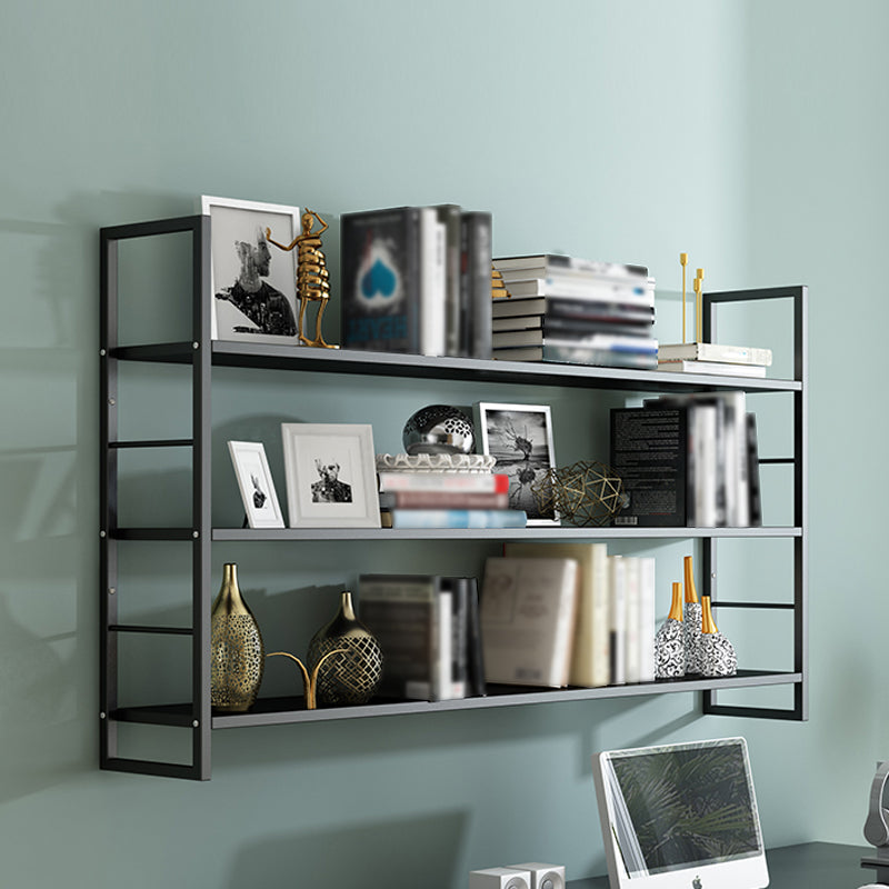 Industrial Wall Mounted Bookshelf Black and White Iron Shelf for Home