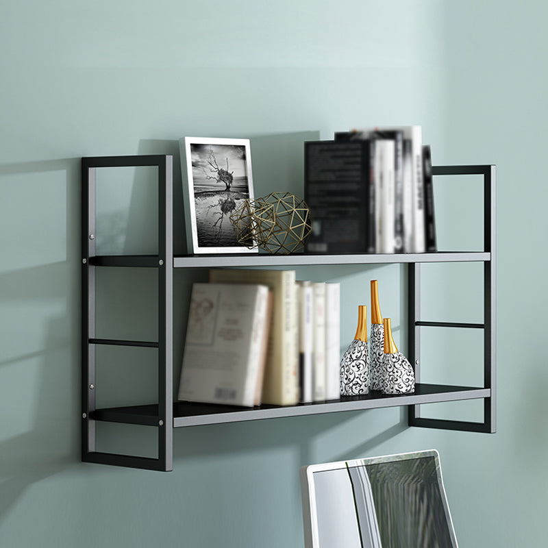 Industrial Wall Mounted Bookshelf Black and White Iron Shelf for Home