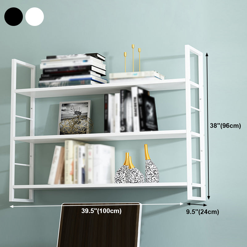 Industrial Wall Mounted Bookshelf Black and White Iron Shelf for Home