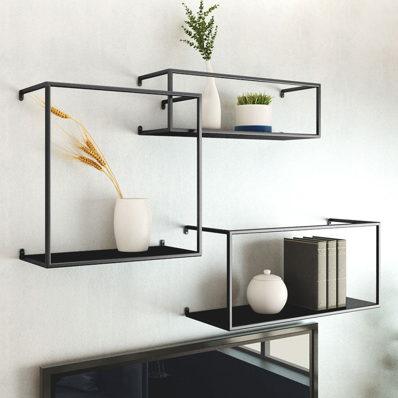 Gold/Black Wall Mounted Bookshelf Iron Modern Closed Back Shelf