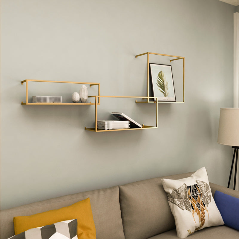 Gold/Black Wall Mounted Bookshelf Iron Modern Closed Back Shelf