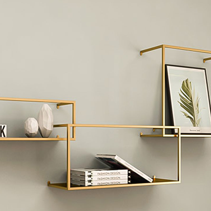 Gold/Black Wall Mounted Bookshelf Iron Modern Closed Back Shelf