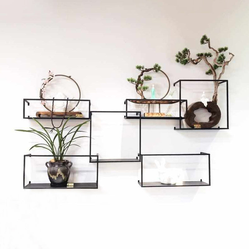 Gold/Black Wall Mounted Bookshelf Iron Modern Closed Back Shelf