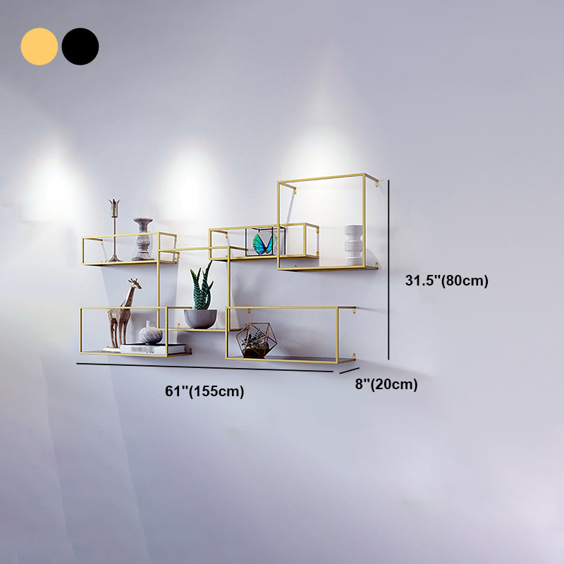 Gold/Black Wall Mounted Bookshelf Iron Modern Closed Back Shelf