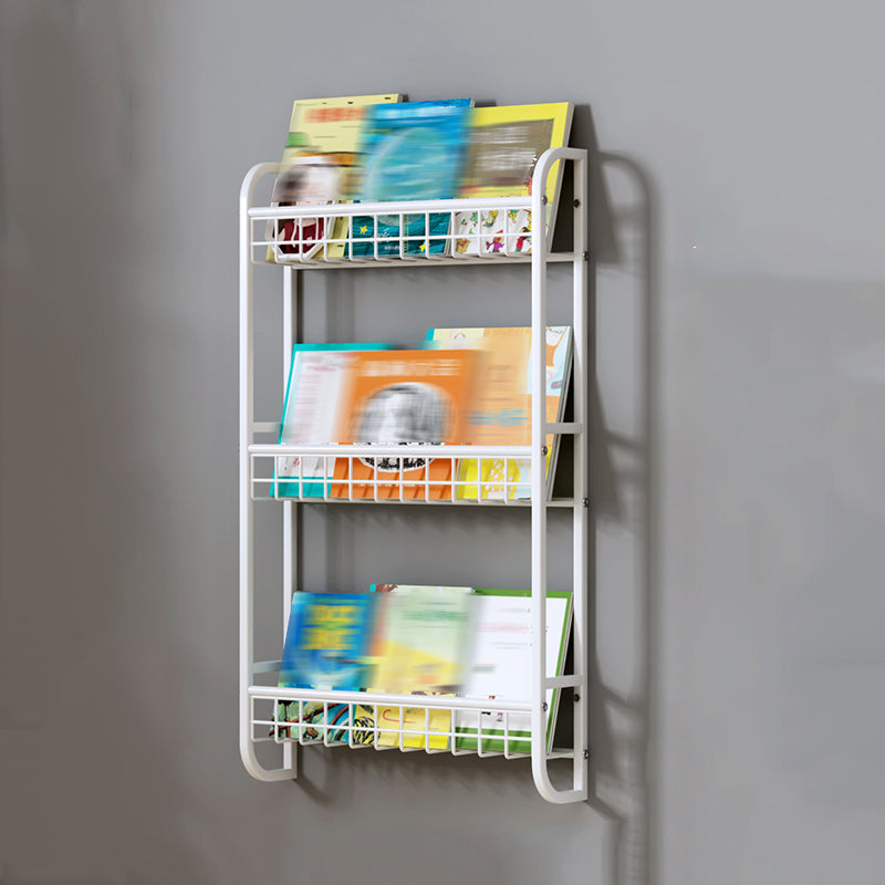 White Bookshelf Contemporary Style Wall Mounted Bookcase for Home Office