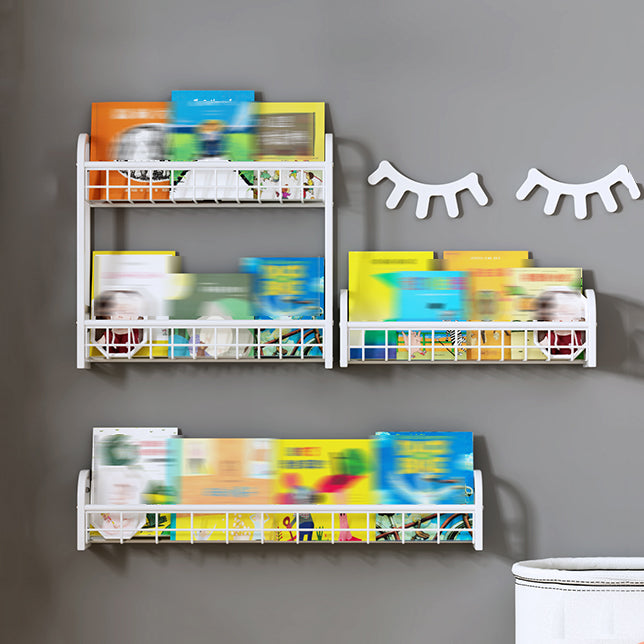 White Bookshelf Contemporary Style Wall Mounted Bookcase for Home Office