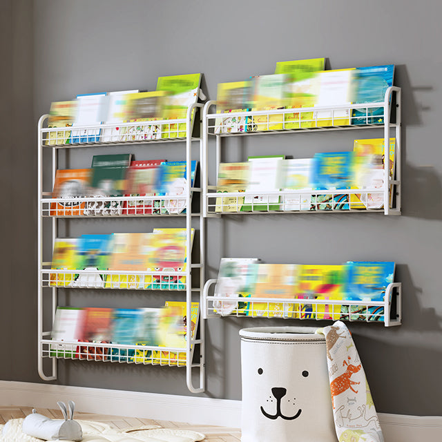 White Bookshelf Contemporary Style Wall Mounted Bookcase for Home Office