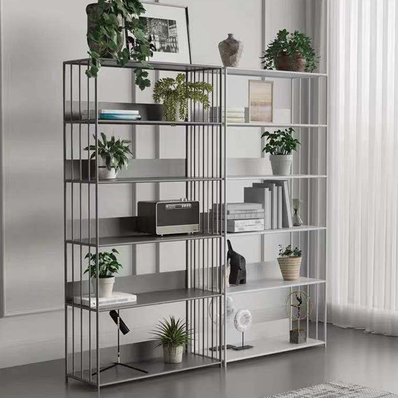 Open Metal Bookcase Modern Style Rectangular Shelve for Study Room