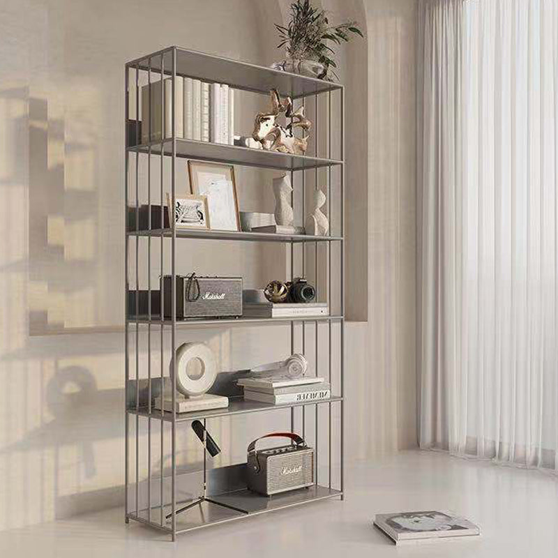Open Metal Bookcase Modern Style Rectangular Shelve for Study Room