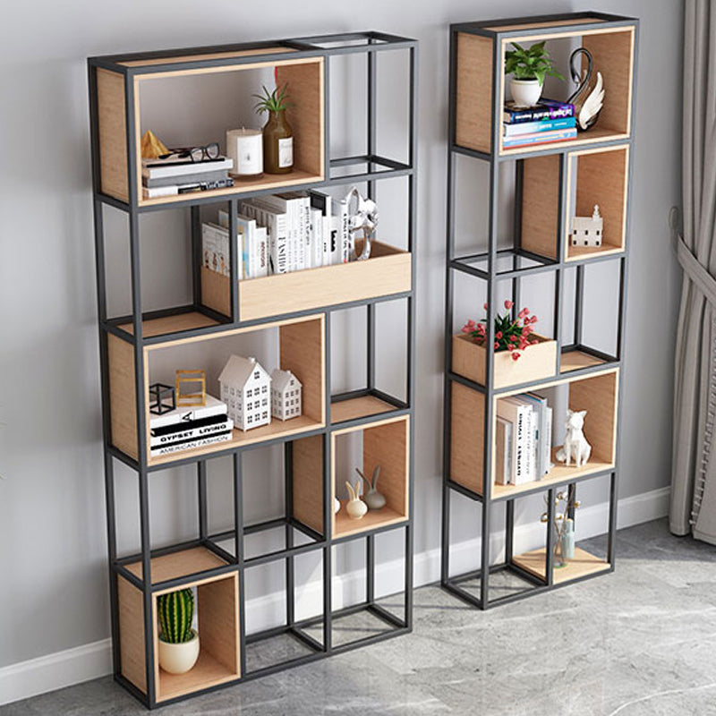 Open Metal Bookcase Minimalist Rectangular Shelf for Study Room