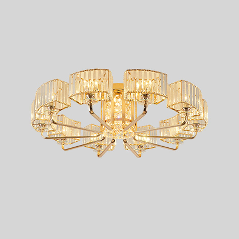 Moderne Metall-Halbblüte-Lampen-Golddecke mit Rechteckkristallschatten mehrköpfiger Kopf