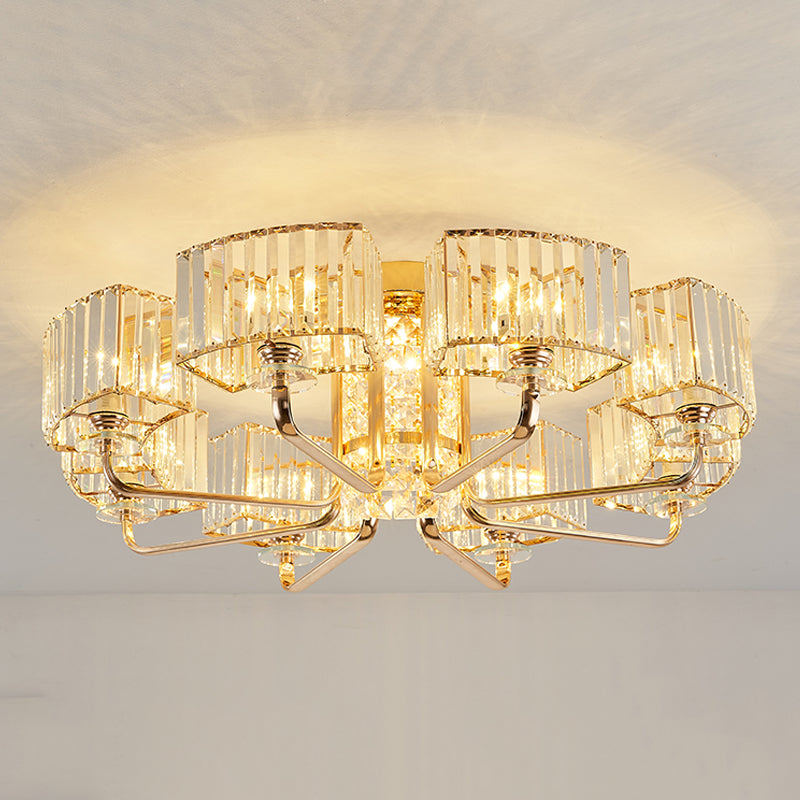 Moderne Metall-Halbblüte-Lampen-Golddecke mit Rechteckkristallschatten mehrköpfiger Kopf