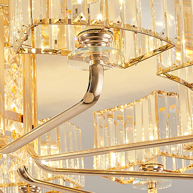 Moderne Metall-Halbblüte-Lampen-Golddecke mit Rechteckkristallschatten mehrköpfiger Kopf