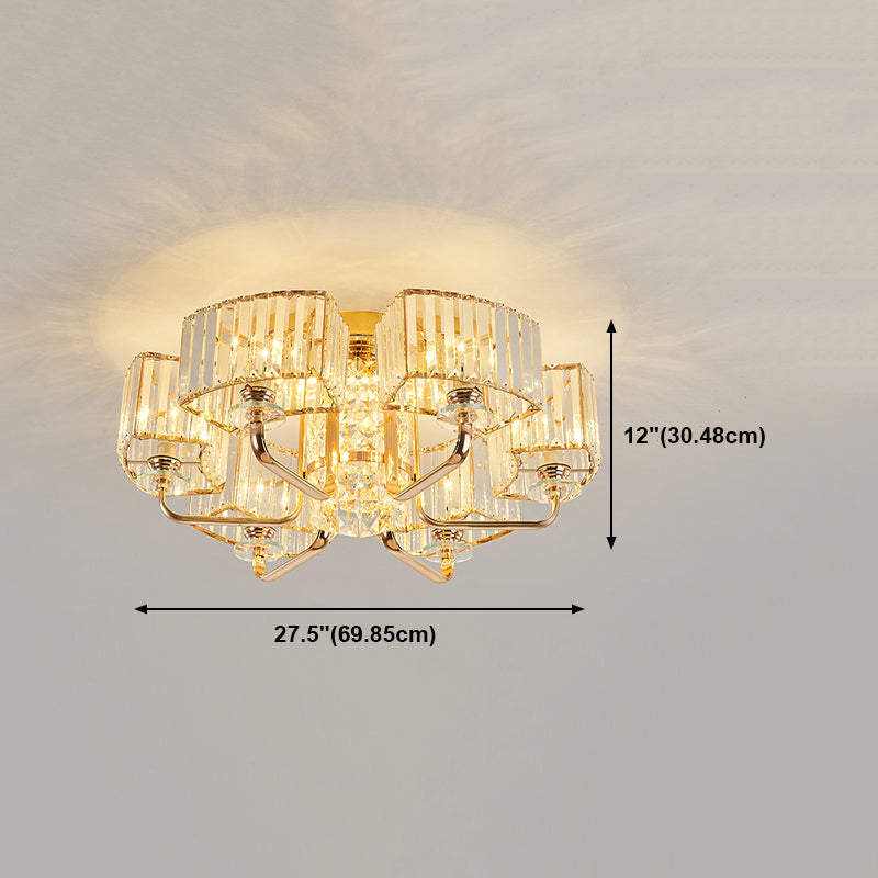 Moderne Metall-Halbblüte-Lampen-Golddecke mit Rechteckkristallschatten mehrköpfiger Kopf