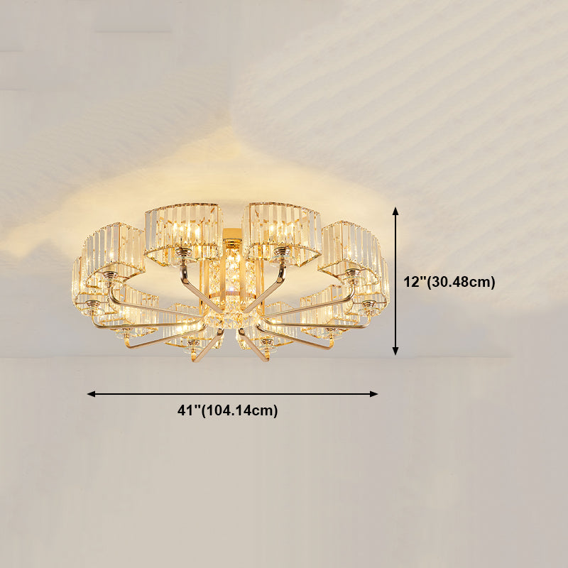 Moderne Metall-Halbblüte-Lampen-Golddecke mit Rechteckkristallschatten mehrköpfiger Kopf