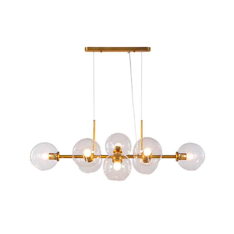 Moderne Metal Island Leuchten 8-Kopf-Restaurant Hanging Lamps mit Globe Glass Shade