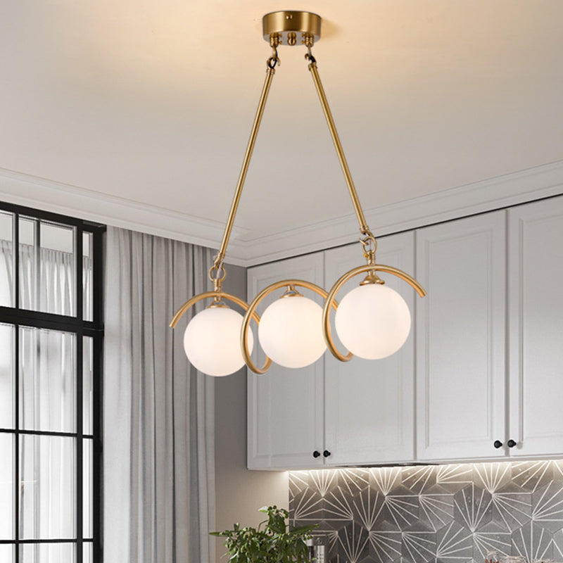 Moderne Kupfer Island Lights Multi-Head-Restaurant Hängende Lampen mit Globe Glass Shade